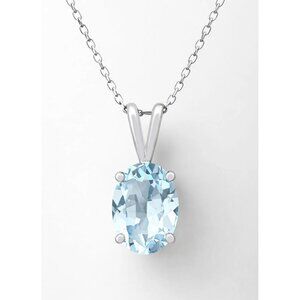 Genuine 0.95 Cts Aquamarine Pendant 14k White Gold